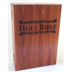 Cedar Wood Holy Bible Cover Case Hinged Wooden Storage Box
